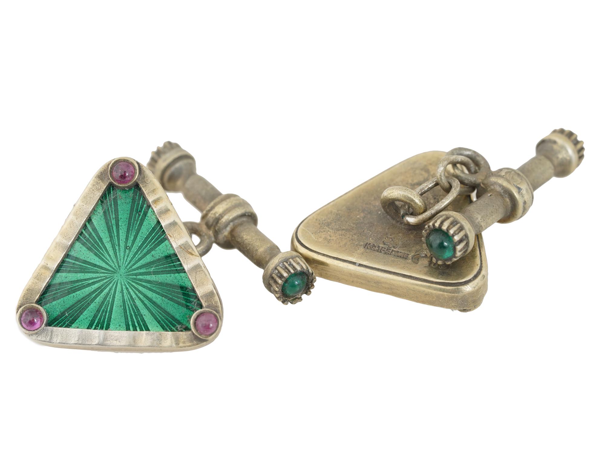 RUSSIAN SILVER ENAMEL CUFFLINKS WITH GEMSTONES PIC-2